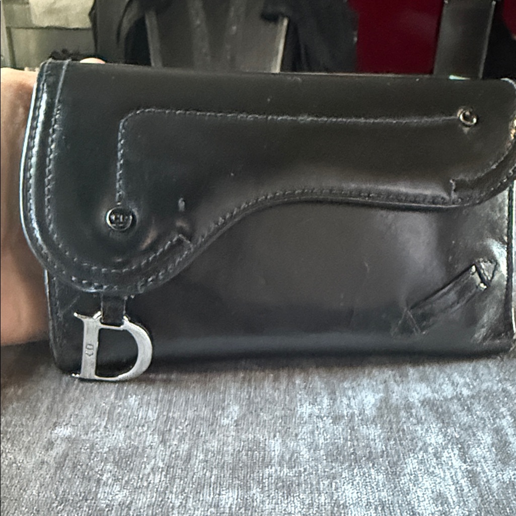 Dior Black Leather Wallet With Silver Logo